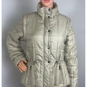Vtg Infinito Puffer Ski Coat/Vest Women Sz Med Beige Zip Pockets & Sleeves READ